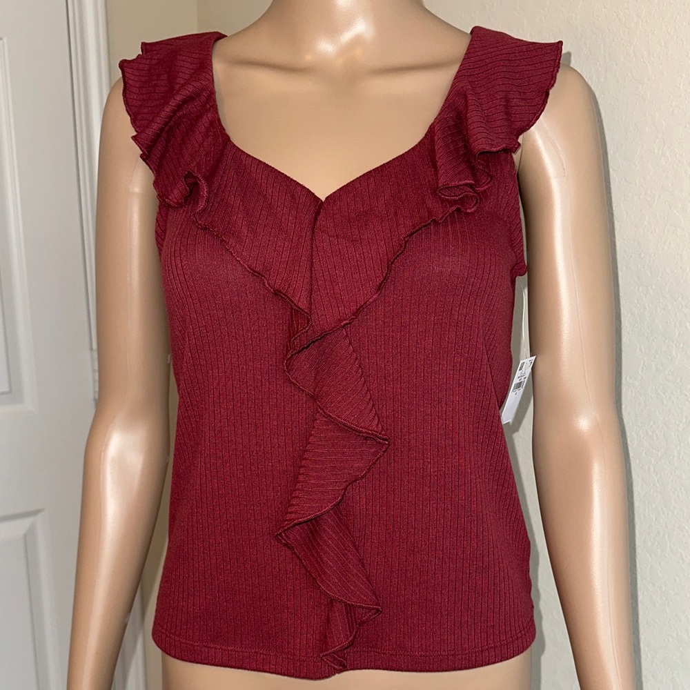 NWT Old Navy Burgundy Ruffled Blouse Size Small.